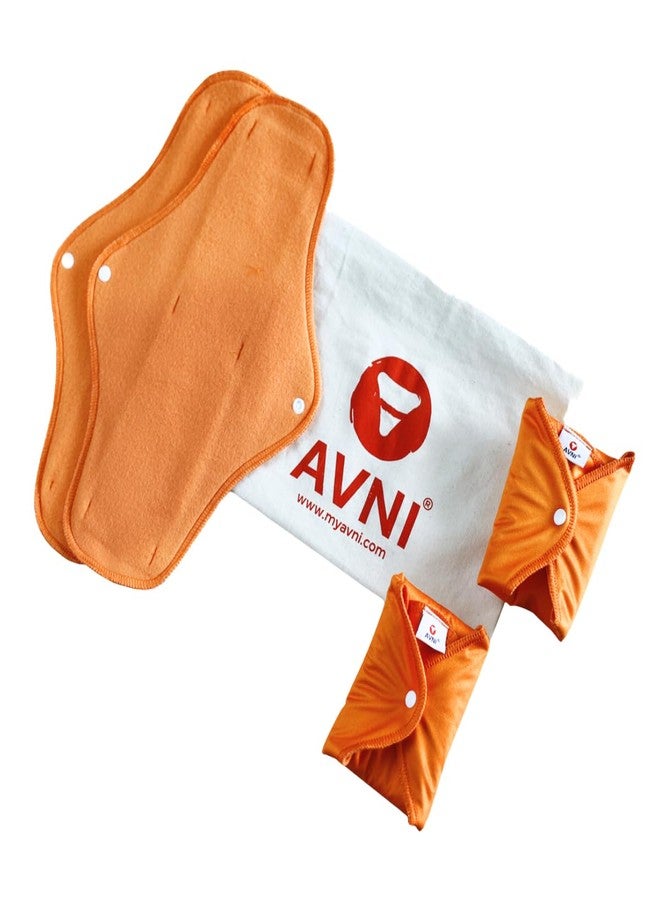 AVNI فوط صحية قابلة لإعادة الاستخدام - عبوة من 4 فوط صحية من أفني ويلنس، مقاس كبير جدًا (XL - 28 سم) من فلاف | فوط قماشية مضادة للميكروبات قابلة للغسل | مع حقيبة تخزين قماشية - Image 2